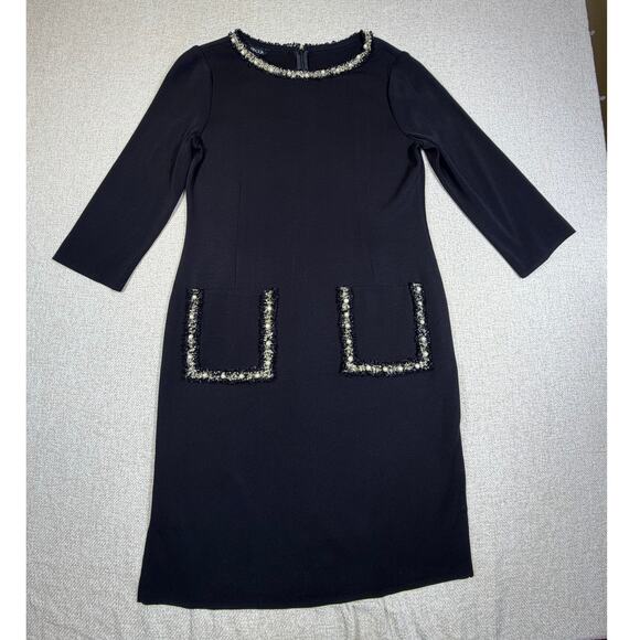 Misook Dresses & Skirts - NWT Misook Women's Small Black Pearl Trim Dress 3/4 Sleeve Knit Career Elegant